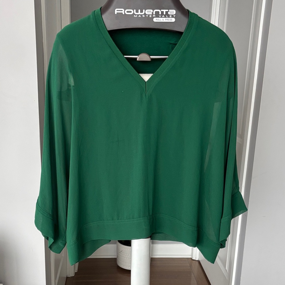 Zara Emerald Green V-Neck, Flowy  Blouse